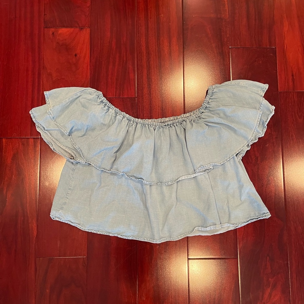 ‼️SOLD on Mercari - Light Blue Off-Shoulder Ruffle Top